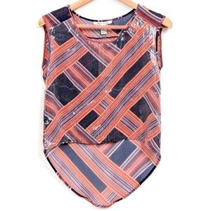 American Rag Sequinned Chiffon Sleeveless Blouse Geometric Print Hi - Lo Hem NWT
